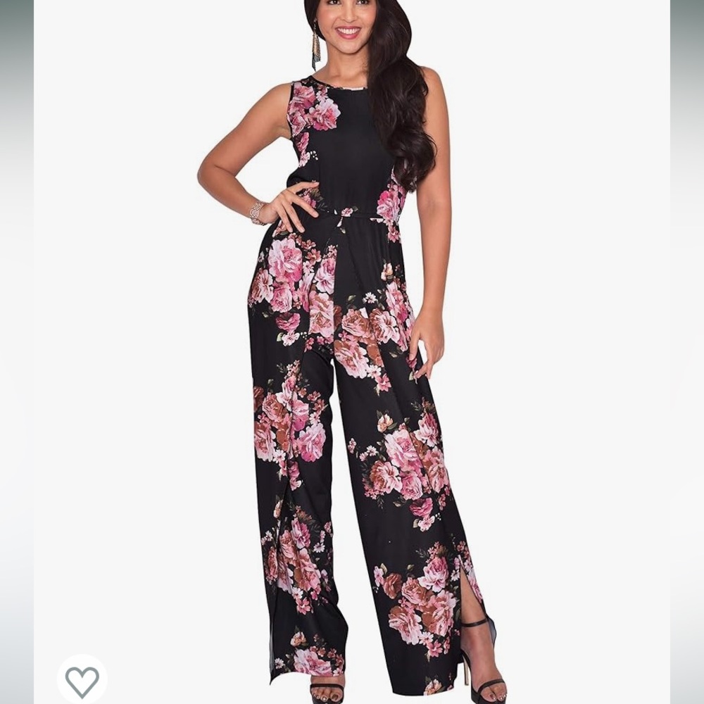 OH KOH Womens Floral Print Sleeveless Wide Leg One Piece Romper Playsuit Jumper